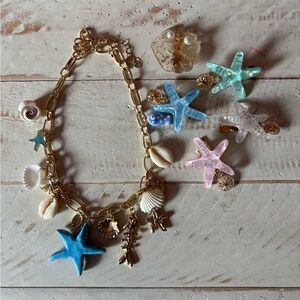 Mermaid Theme Charm Necklace and Shell Hairclios